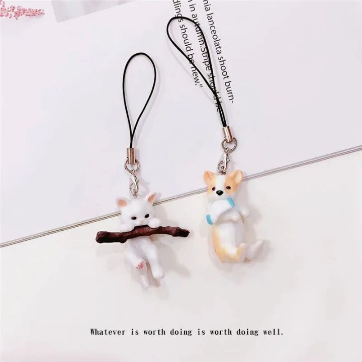 2022 New Design 1 Piece High Quality Resin Cartoon Cat Mobile Phone Charm Cute Anime Dog Keychains Lanyard for Keys Phone Strap