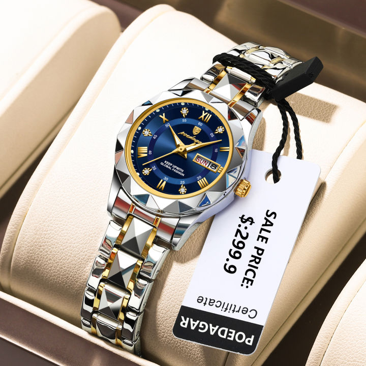 POEDAGAR Luxury Ladies Dress Watch Luminous Waterproof Week Date Woman Wristwatch Stainless Steel Women Quartz Watches reloj+box KEEMEEUYZO