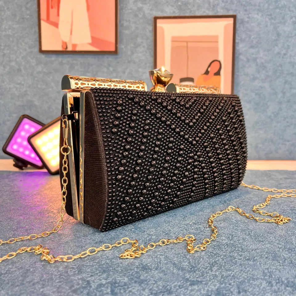 Pearl Stone Evening Party Clutch Bags For Women Shiny Handbags Evening Party Wedding Shoulder Clutch For Women Daraz .bd