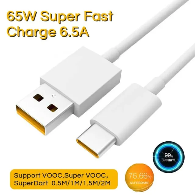 Realme Gt 5g 8 Pro X7 Narzo 30 Vooc Cable Type C 6.5A Super Fast Charge Oppo Find X3 Pro Neo Reno 6 65w Supervooc Superdart