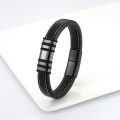 Cross-border European and American casual style simple 316L stainless steel black wide leather rope men's bracelet jewelry. 