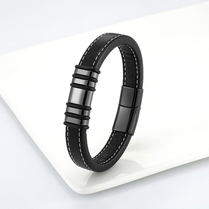 Cross-border%20European%20and%20American%20casual%20style%20simple%20316L%20stainless%20steel%20black%20wide%20leather%20rope%20men's%20bracelet%20jewelry%20-%20Image%202