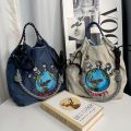 2024 Japanese cartoon cute embroidered nylon eco-friendly shopping bag foldable large capacity convenient crossbody shoulder bag.