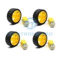 4 Pair DC Gear Motor Dual Shaft with Tire Wheel + Solder Wire | 3V–6V TT Motor Set (4 Yellow Motors + 4 × 65mm Wheels) | Arduino Smart Car & Robotics Projects. 