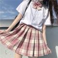 Summer Women's Mini Skirt Harajuku Korean Fashion Sweet Cute Jk Kawaii Skirt Girl High Waist Plaid Pink Pleated Skirt.