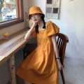 2023 New Female Student Korean Style Loose Internet Hot Purple Hepburn Style Puff Sleeve Dress. 