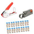 Coax Coaxial Cable Crimper Compression Tool with 20 Connectors Kit Black. 