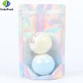 100PCS Smell Proof Plastic Package Ziplock Bags Clear Front Holographic Silver Pouches Recyclable Metallic Mylar Storage Bags.