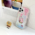 BILI for Vivo Y36 4G 5G / Y27 5G Back Cover With Free Ring Holder Spongebob Soft Transparent Colorful Wavy Phone Cases. 