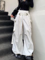 American White Spicy Girl Workwear Pants Women'S Design Sense Drawstring Pockets Loose Fitting Wide Leg Casual Pants. 