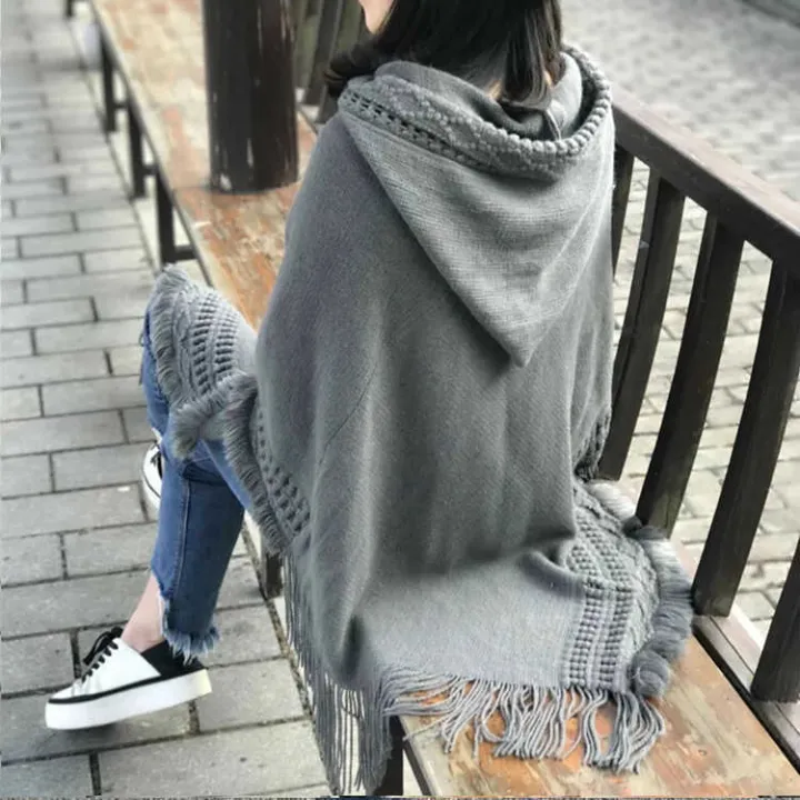 Women's%20Hooded%20Shawl%20Autumn%20and%20Winter%20Loose%20Tassel%20Shawl%20Cape%20Scarf%20Dual-Use%20Sweater%20Coat%20Batwing%20Shirt%20plus%20Size%20Women's%20Clothing%20-%20Image%202