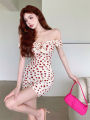 Dress Women's Autumn New Pure Desire Elegant Heart Printed Design Lace-up Sweet Hot Girl Slim-Fit Hip Skirt.