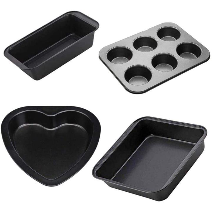 Carbon Steel Heat Shape Mould, Square Baking Pan, 6 Slot Cup Cake Muffin Tray, Non-Stick Bread Loaf Pan Set