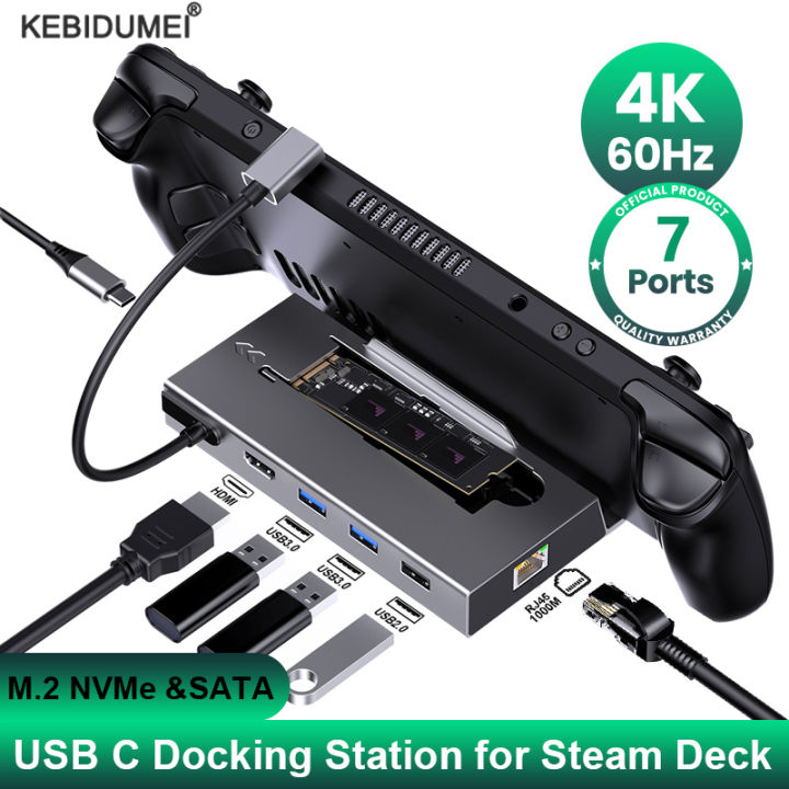 USB C Docking Station for Steam Deck M.2 NVMe SATA 4K@60Hz Type C to HDMI-compatible Adapter 1000M Gigabit Ethernet USB 3.0 HUB