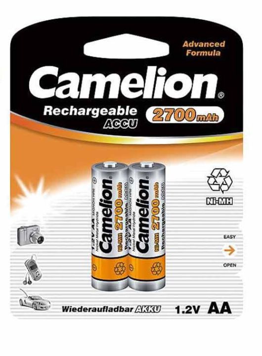 Camelion Rechargeable AA Battery Ni-MH 2700 mAh Ni-MH 1.2v Pack of 2pcs