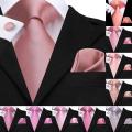 Hi-Tie 100% Silk Classic Men's Wedding Coral Pink Red Peach Tie Pocket Square Cufflinks Set Rose Ties for Men Solid Paisley Ties.