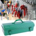 Metal Tool Box with Lock Latch Green Tool Organizer for Garage Home Workshop 42cmx12cmx15.5cm.
