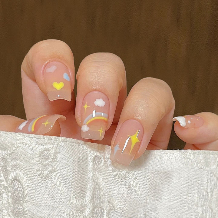24Pcs/Set Short Nails French Contracted Artistic Line Nail Arts Manicure False Nails with Design Press on Nail Extension