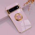 Luxury Plating Silicone Shockproof Phone Case For Google Pixel 8 7 Pro 7A 6A 5A Metal Ring Magnetic Holder Stand Soft Back Cover Abandon Abandon.