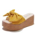 Platform sandals, wedge heels, women's fashion, summer new Korean slippers, heel sandals, loose cake bottom, bow.