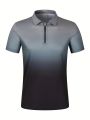 2024 New Summer Men's Gradient Zipper T-shirt with Polo Collar, Extra Large Short sleeved Top, 3XL Retro Men's Casual T-shirt. 