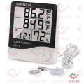 HTC2 H.T.C-2 Digital LCD Display With Temperature Humidity Meter Gauge Thermometers Hygrometer Temperature Sensor Indoor Outdoor 1.5M Length Cable Probe With Clock Wall Mount Meter(null).