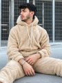 ZAFUL Men's Hoodie Outfit Solid Fluffy Fleece Sweatshirts with Trouser Two Piece Set Fall Winter Streetwear Hooded Hoodie Suits.