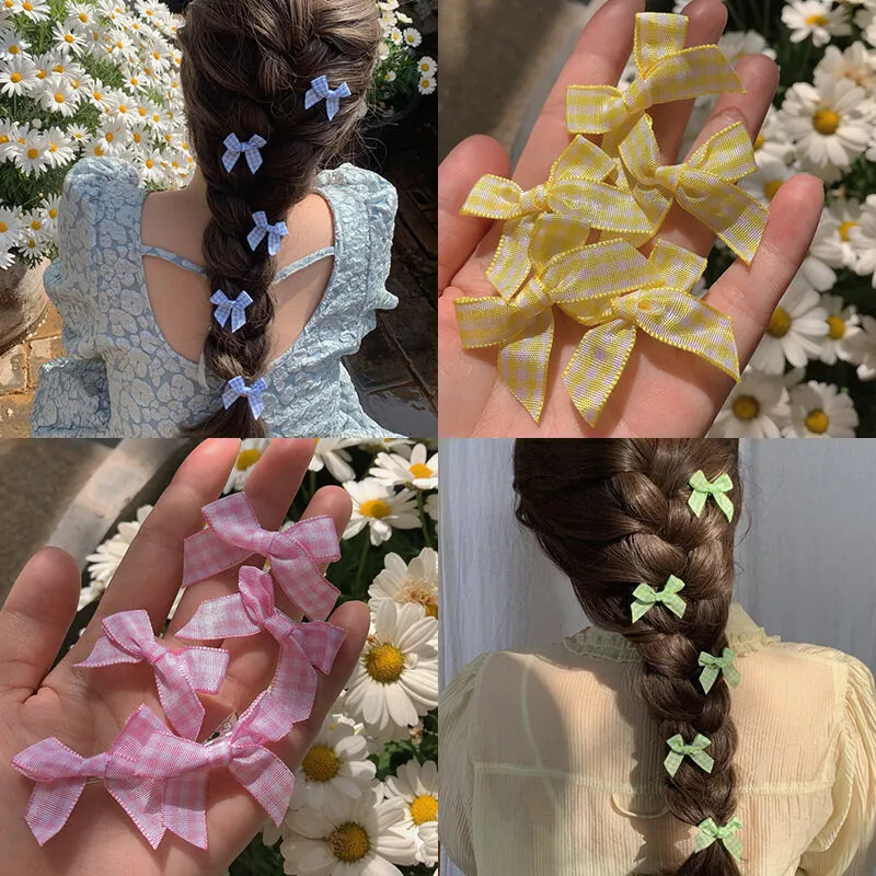 Mini Bow Hairpins for Women Plaid Hair Clips Sweet Cute Girls
