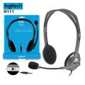 Logitech H111 Wired Headset, Stereo Headphones with Noise-Cancelling Microphone, 3.5 mm Audio Jack, PC/Mac/Laptop/Smartphone/Tablet - Black. 