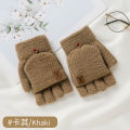 New Men's Winter Gloves Keeping Warm Dual-Purpose Student Half Finger Flip Jacquard Knitted Gloves Order.
