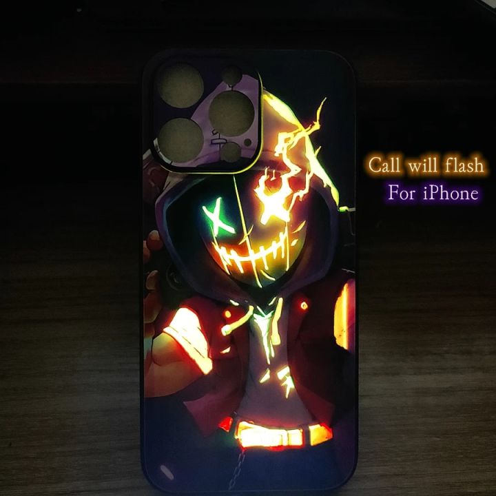 Cool Anime LED Call Flash Phone Case For iPhone 14 Plus 12 13 Mini 11 Pro XS Max X XR 7 8 Plus Smart Luminous Back Cover Funny