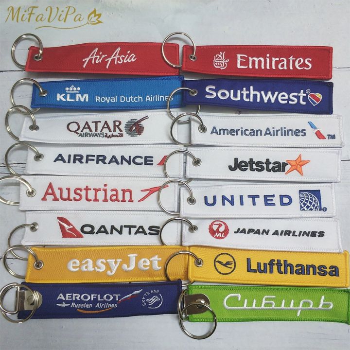 MiFaViPa 1 PC Blue Key Chain for KLM American Airlines Qatar Airplane Keychain Emirates Flight Crew Pilot Aviation Sleutelhanger