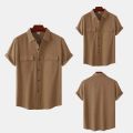 Cotton Linen Solid White Shirts for Men Summer Double Pocket Short Sleeve Casual Shirt Mens Business Holiday Breathable Camisas.