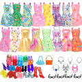 32 Item/Set Doll Accessories=10 Mix Fashion Cute Dress+ 4 Glasses+ 6 Necklaces+2 Handbag+ 10 Shoes Dress Clothes For Barbie Doll.