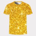 Men New T Shirt 3D Golden Glitter Digital Printed T-shirt O-neck Short Sleeve Men's Casual Personality Tee Comfortable Tops. 