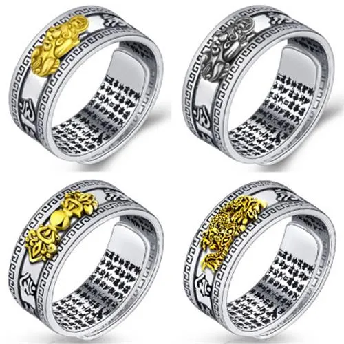 JUNTEN Feng Shui Pixiu Dragon Ring - 990 Sterling Silver, Adjustable, Wealth & Luck Mantra Design - View #7