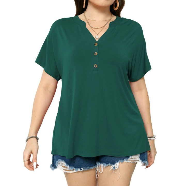 Females%20Short%20Raglan%20Sleeves%20Dressy%20Plus%20Size%20Women's%20Tops%20Casual%20Button%20Up%20V-Neck%20Tunic%20Shirts%20(1X-4X)%20-%20Image%204