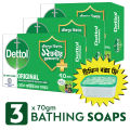 Dettol Soap Original Pack of 3 (70gm X 3), Bathing Bar Soaps with Free Tiffin Box, Protects from 99.99% illness-causing germs.