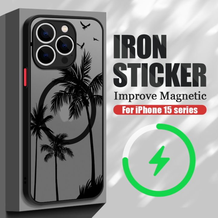 Magnetic%20Coconut%20Palm%20Pattern%20Case%20For%20iPhone%2015%2014%20Pro%20Max%2013%2012%2011%20For%20Magsafe%20Wireless%20Charge%20Matte%20Hard%20Back%20Cover%20Fundas%20-%20Image%202
