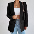women suit coatAutumn and Winter Temperament Commuting Solid Color Polo Collar Long Sleeve Suit Coat Top Blazer. 
