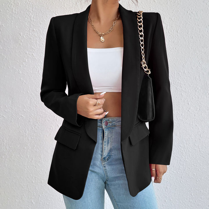 women%20suit%20coatAutumn%20and%20Winter%20Temperament%20Commuting%20Solid%20Color%20Polo%20Collar%20Long%20Sleeve%20Suit%20Coat%20Top%20Blazer%20-%20Image%203