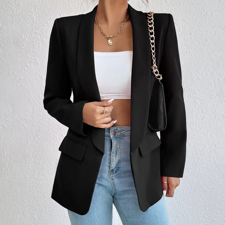 women%20suit%20coatAutumn%20and%20Winter%20Temperament%20Commuting%20Solid%20Color%20Polo%20Collar%20Long%20Sleeve%20Suit%20Coat%20Top%20Blazer%20-%20Image%203