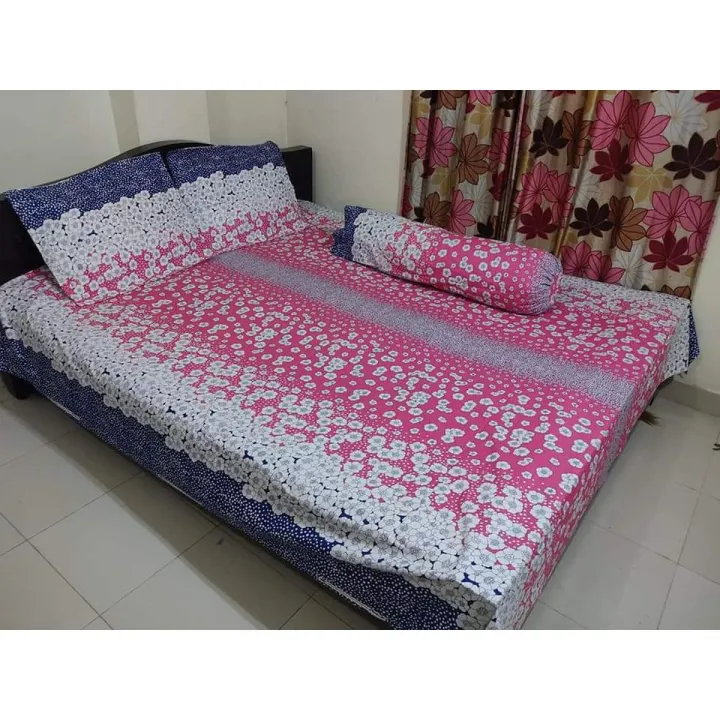 Cotton Print 7.5/8.5 Feet Double King Size Bad sheet Set With Two ...