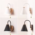Pull Switch Iron Wood Nordic Black/White E27 Wall Light Fixture Lampara Pared Stairs Led Light Lamps for Home Lampara De Pared.