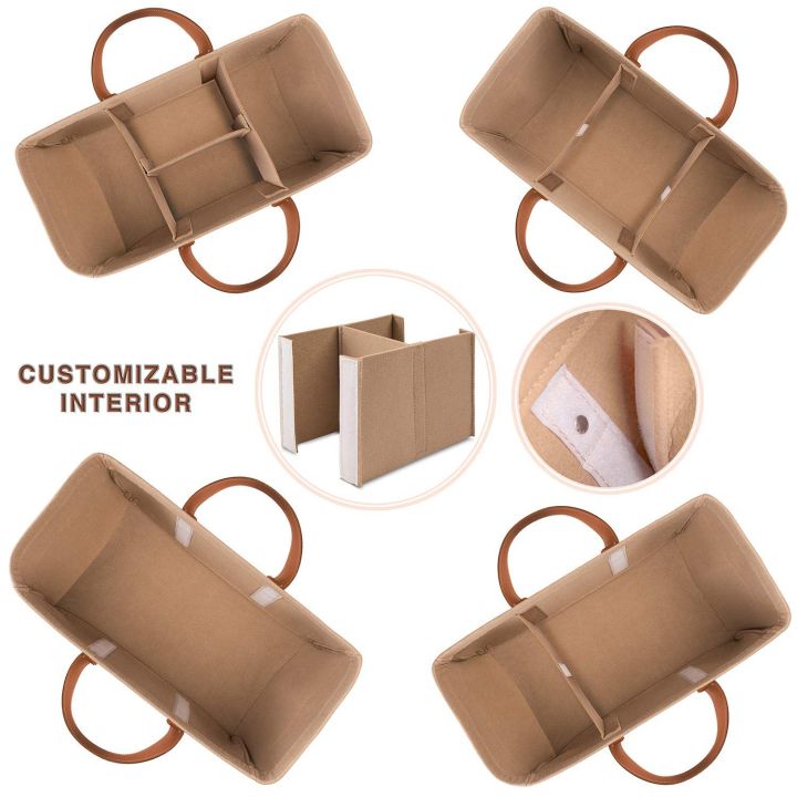 Durable%20Baby%20Diaper%20Caddy%20Organizer%20&%20Changing%20Pad,%20Unisex%20Portable%20Storage%20Bin%20for%20Travel%20or%20Home,%20Eco-Friendly%20Felt%20Basket%20Bag%20with%20Customizable%20Compartments,%20Leather%20Handles%20-%20Image%207