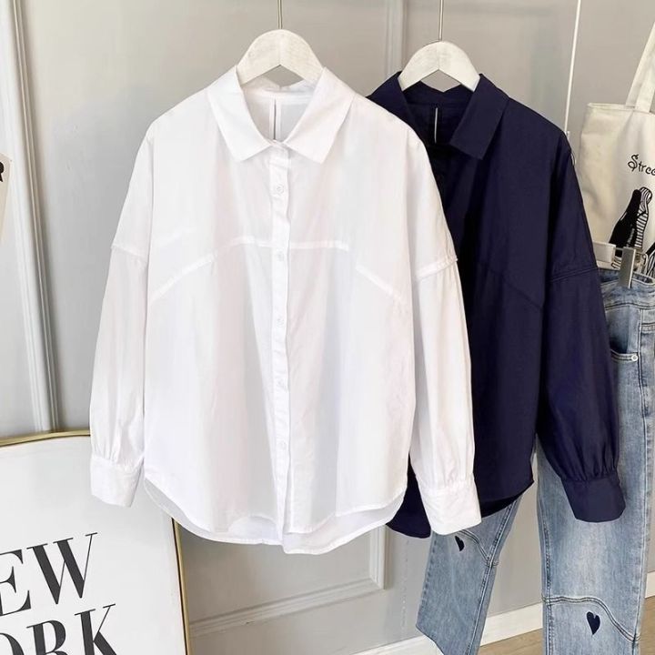 Autumn Korean Style Fashionable Drop-Shoulder Loose Cotton Shirt Women's Long Sleeve Versatile Slimming Casual Shirt Top Fashion