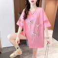 Custom Summer Loose Casual Ladies Tops Round Neck Ladies Short Sleeve korian style T-Shirt. 