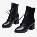 New 2024 Women's Thick Heel Warm Summer Single Boots Fashion Autumn Versatile Mid-Calf Boots British Style High Heel Martin Boots. 