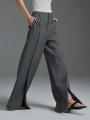 Lemongor Urban Office Lady Fashion Split-Front Pleated Wide Leg Suit Pants Spring Autumn High-Waisted Casual Trousers For Women. 