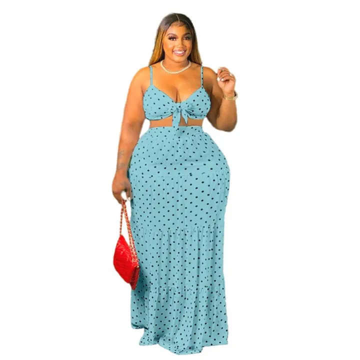 5XL%20Plus%20Size%20Two%20Piece%20Set%20Women%20Summer%20Clothing%20Wholesale%20y%20Sweet%20Bra%20and%20Maxi%20Skirt%20Dots%20Print%20Matching%20Suit%20Dropsping%20-%20Image%202